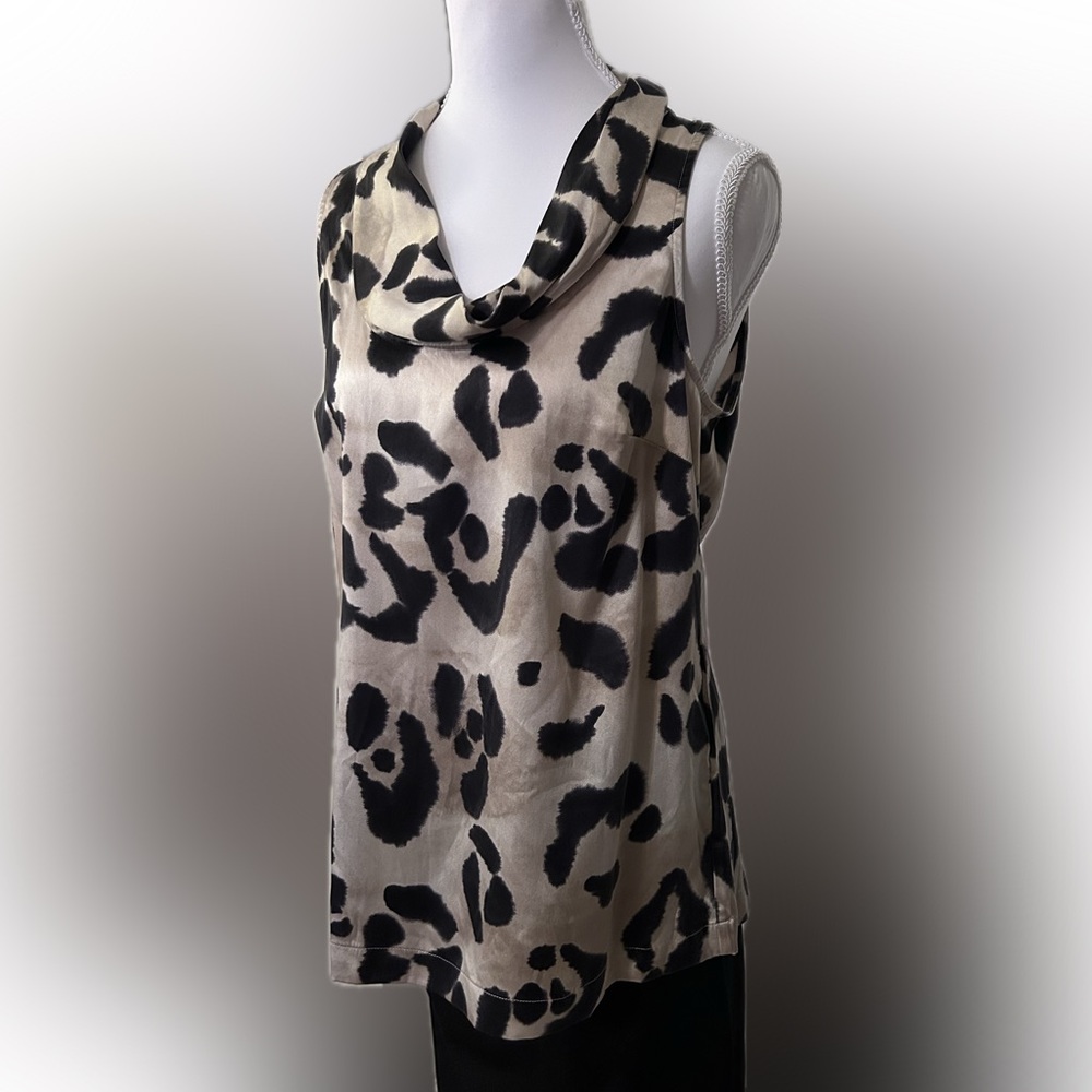 Ann Taylor SILK Black and Cream Animal Print Top Size 4